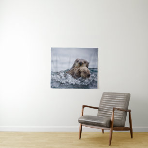Cutest Baby Animals Otter Baby & Mother Tapestry