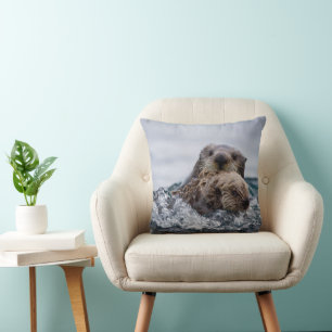 Cutest Baby Animals Otter Baby & Mother Throw Pillow