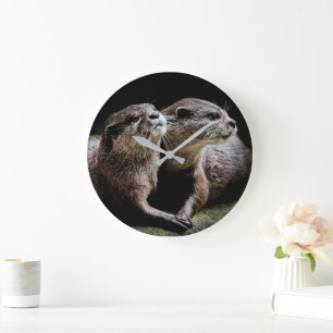 Cutest Baby Animals   Otters Holding Hands Large Clock