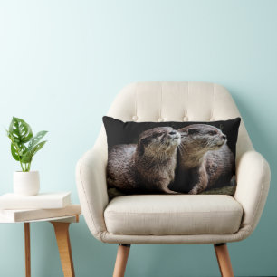 Cutest Baby Animals Otters Holding Hands Lumbar Pillow