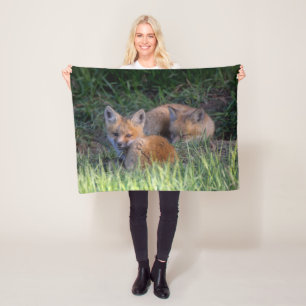 Cutest Baby Animals   Pair of Red Fox Kit Siblings Fleece Blanket