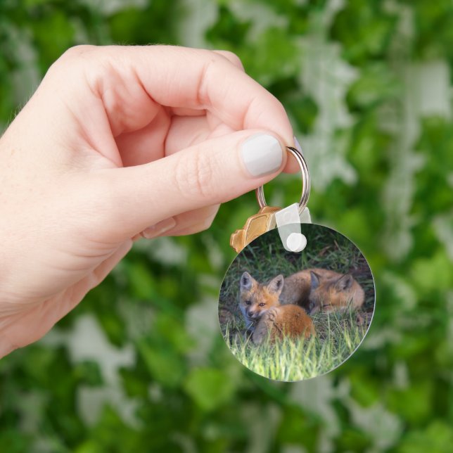Cutest Baby Animals | Pair of Red Fox Kit Siblings Keychain (Hand)