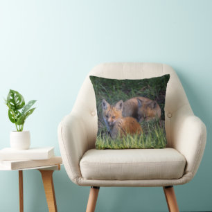Cutest Baby Animals Pair of Red Fox Kit Siblings Throw Pillow