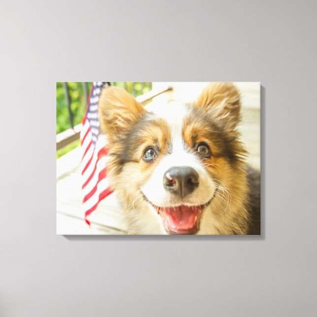 Cutest Baby Animals | Patriotic Corgi Puppy Canvas Print (Front)