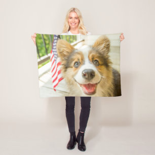 Cutest Baby Animals   Patriotic Corgi Puppy Fleece Blanket