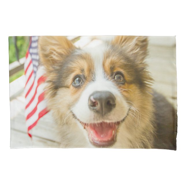 Cutest Baby Animals | Patriotic Corgi Puppy Pillowcase (Front)
