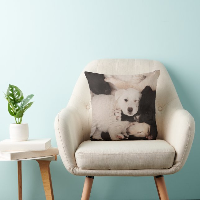 Cutest Baby Animals | Pile of Puppies Throw Pillow (Chair)