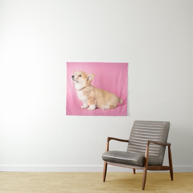 Cutest Baby Animals | Pink Corgi Puppy Tapestry (In Situ (Horizontal))