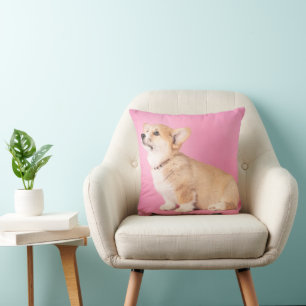 Cutest Baby Animals   Pink Corgi Puppy Throw Pillow