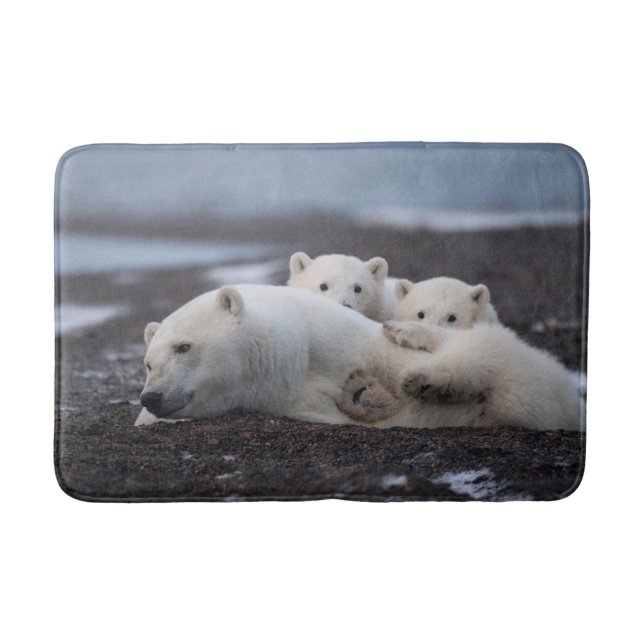 Cutest Baby Animals | Polar Bear Family Alaska Bath Mat (Front)