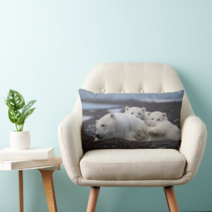Cutest Baby Animals   Polar Bear Family Alaska Lumbar Pillow