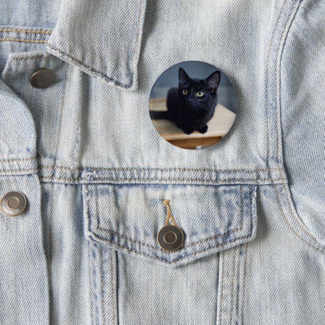 Cutest Baby Animals | Portrait of a Black Cat 2 Inch Round Button (In Situ)