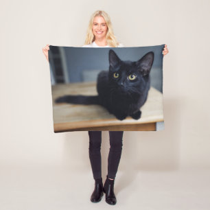Cutest Baby Animals Portrait of a Black Cat Fleece Blanket