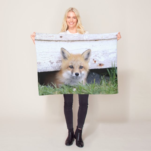 Cutest Baby Animals | Red Fox Kit Peeking Fleece Blanket (In Situ)