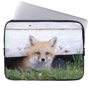 Cutest Baby Animals   Red Fox Kit Peeking Laptop Sleeve