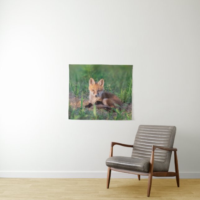 Cutest Baby Animals | Red Fox Kit Relaxing Tapestry (In Situ (Horizontal))