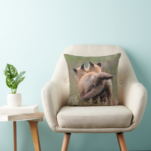Cutest Baby Animals   Red Fox Kits Locking Tails Throw Pillow