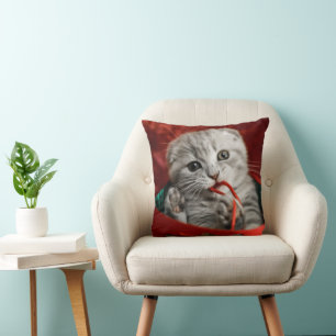Cutest Baby Animals Scottish Fold Kitten Throw Pillow