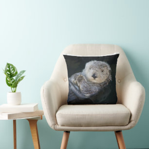 Cutest Baby Animals Sea Otter Floating Throw Pillow