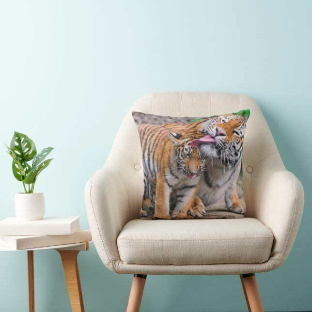 Cutest Baby Animals | Siberian Tiger Family Throw Pillow (Chair)
