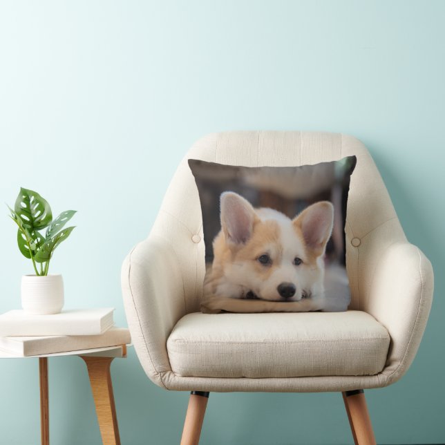 Cutest Baby Animals | Sleepy Corgi Puppy Throw Pillow (Chair)