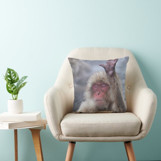 Cutest Baby Animals | Snow Monkey Face Throw Pillow (Chair)