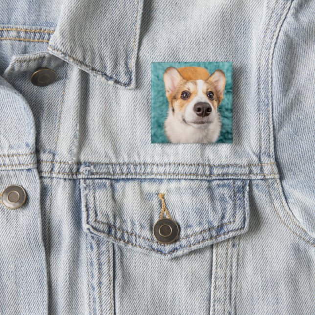 Cutest Baby Animals | Sweet Corgi Puppy Face 2 Inch Square Button (In Situ)