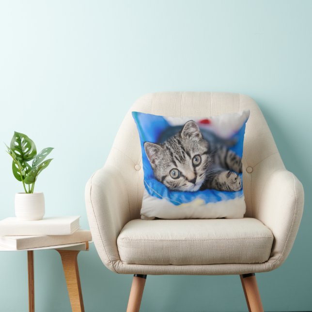 Cutest Baby Animals | Tabby Kitten in Play Tunnel Throw Pillow (Chair)