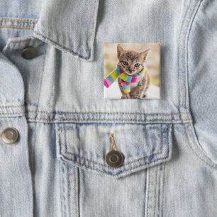 Cutest Baby Animals   Tabby Kitten Rainbow Scarf 2 Inch Square Button