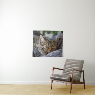 Cutest Baby Animals   Tabby Kitten Sleeping Tapestry