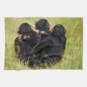 Cutest Baby Animals Three Chimpanzees Hugging Kitchen Towel