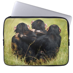 Cutest Baby Animals   Three Chimpanzees Hugging Laptop Sleeve