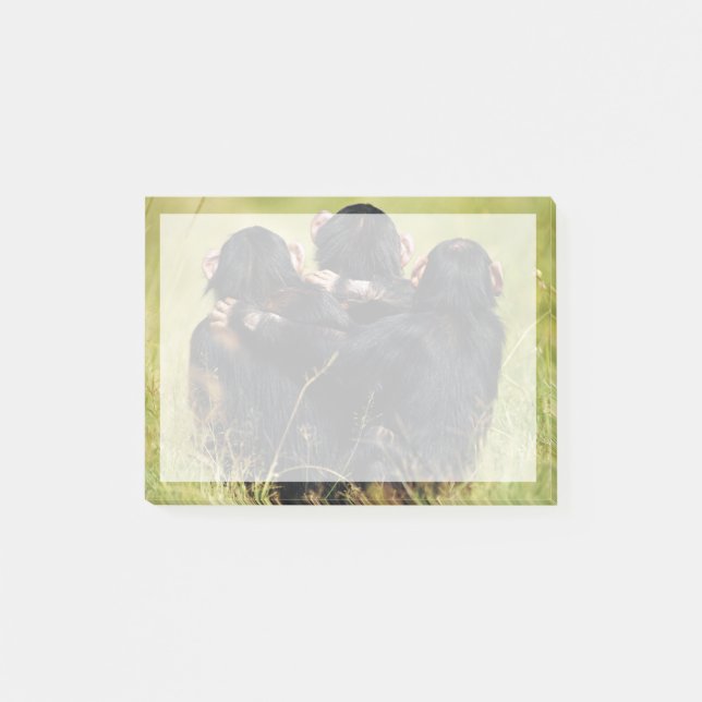 Cutest Baby Animals | Three Chimpanzees Hugging Post-it Notes (Front)