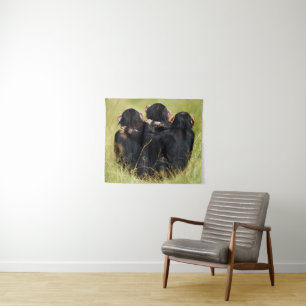 Cutest Baby Animals Three Chimpanzees Hugging Tapestry