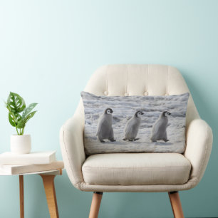 Cutest Baby Animals   Three Emperor Penguin Chicks Lumbar Pillow
