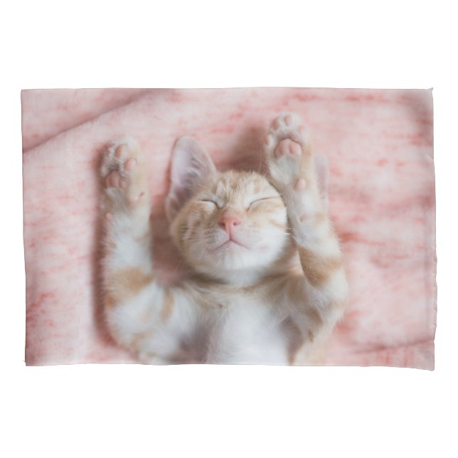 Cutest Baby Animals | Tiny Orange Striped Kitten Pillowcase (Front)