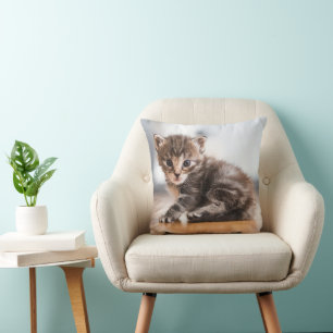 Cutest Baby Animals   Tiny Tabby Kitten Throw Pillow