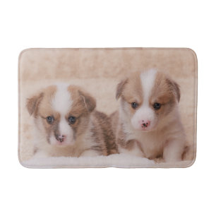 Cutest Baby Animals Two Corgi Puppies Bath Mat