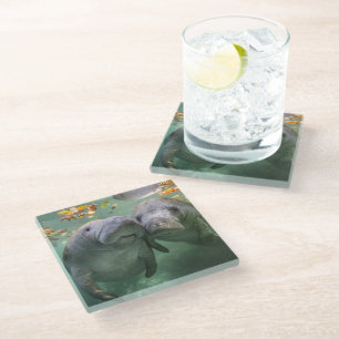 Cutest Baby Animals Two Manatees Glass Coaster