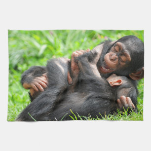Cutest Baby Animals Two Young Chimpanzees Kitchen Towel