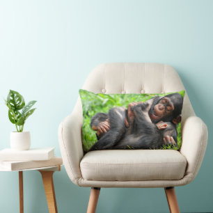 Cutest Baby Animals   Two Young Chimpanzees Lumbar Pillow