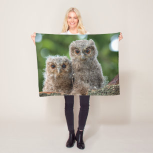 Cutest Baby Animals Two Young Owls Fleece Blanket