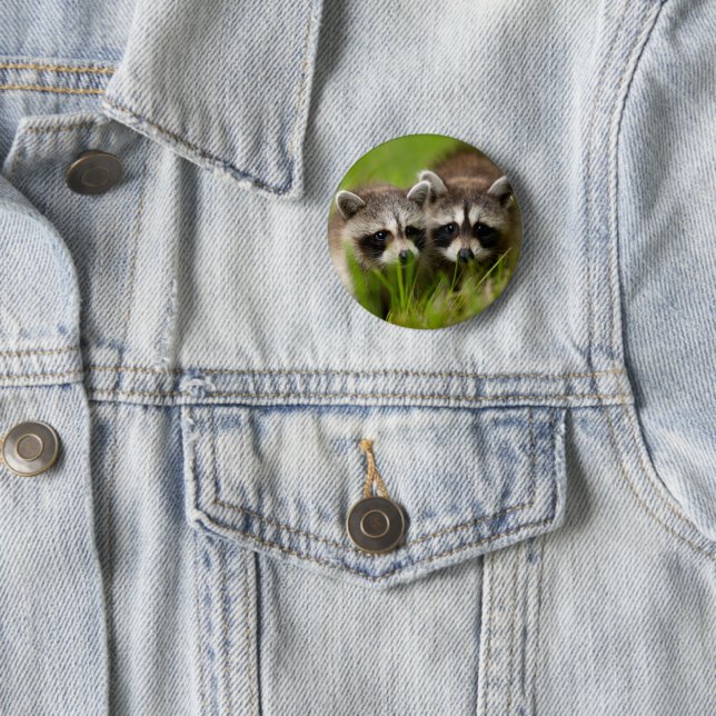Cutest Baby Animals | Two Young Raccoons 2 Inch Round Button (In Situ)