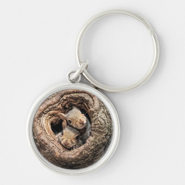 Cutest Baby Animals | Two Young Squirrels Keychain (Front)