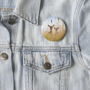 Cutest Baby Animals   Two Young White Tailed Deer 2 Inch Round Button