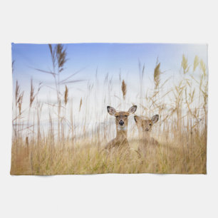 Cutest Baby Animals Two Young White Tailed Deer Kitchen Towel
