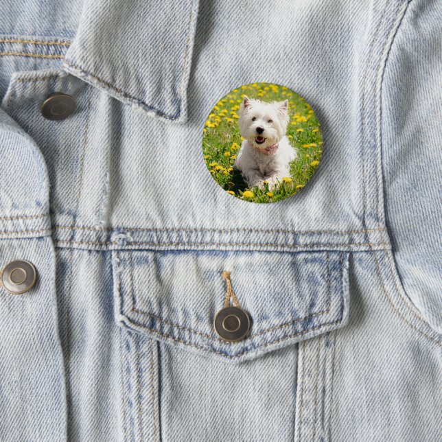 Cutest Baby Animals | Westie Dog in Dandelions 2 Inch Round Button (In Situ)