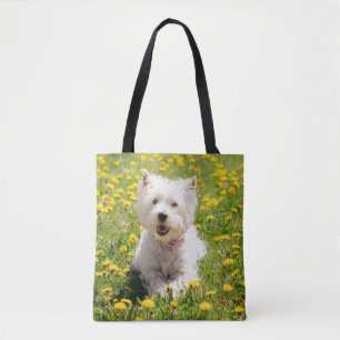Cutest Baby Animals   Westie Dog in Dandelions Tote Bag