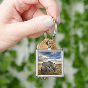 Cutest Baby Animals   White Rhino & Calf Keychain