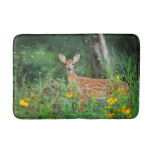 Cutest Baby Animals   White Tailed Deer in Daisies Bath Mat